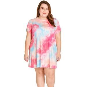 Good Luck Gem Women’s Tie-Dye T-Shirt Dress XL Multicolor Puff Sleeve Casual